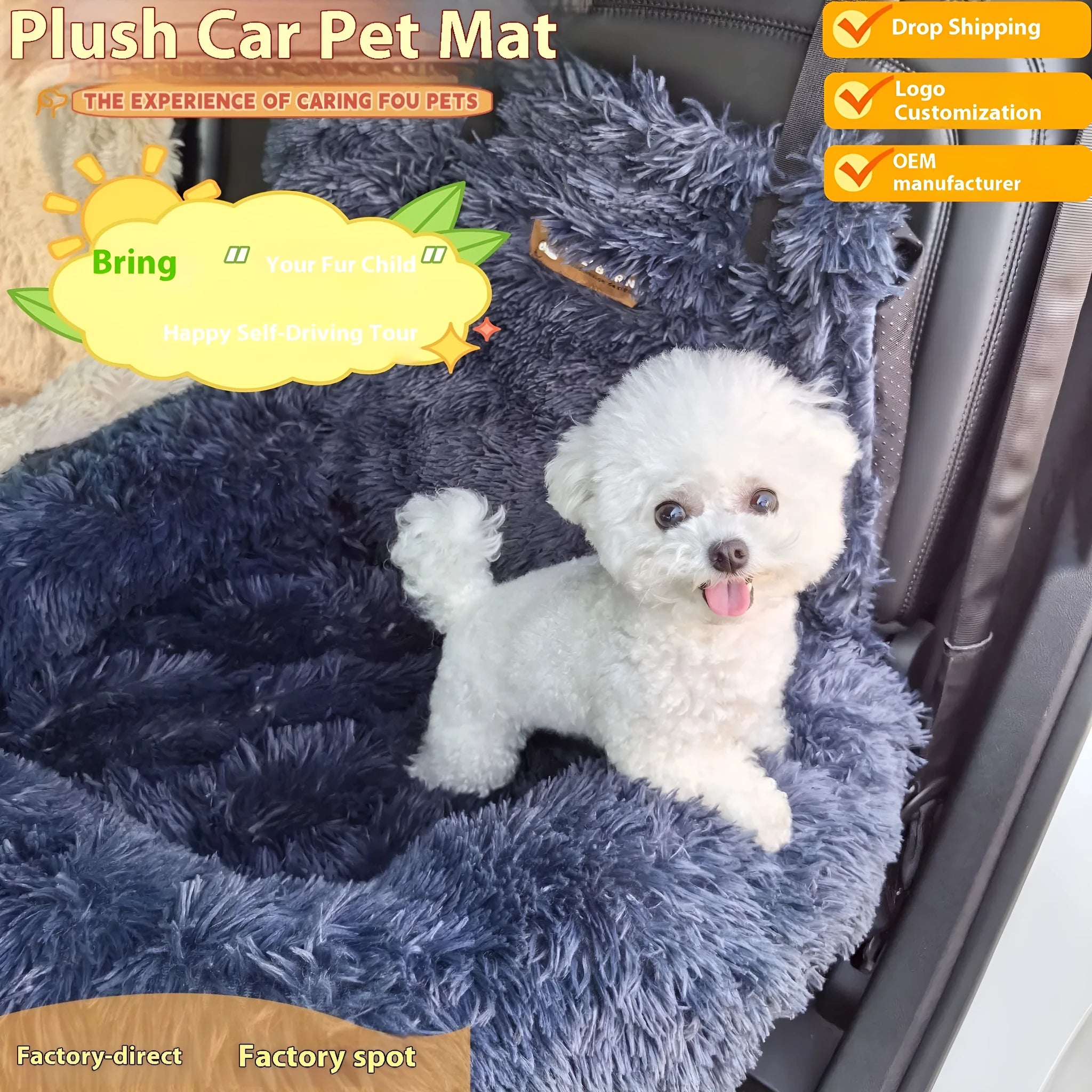 Winter thicken thermal vehicle-mounted pet mat in dark grey or beige on car seat