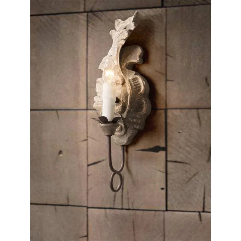 American-style solid wood retro distressed single-head wall lamp in retro white finish for living room