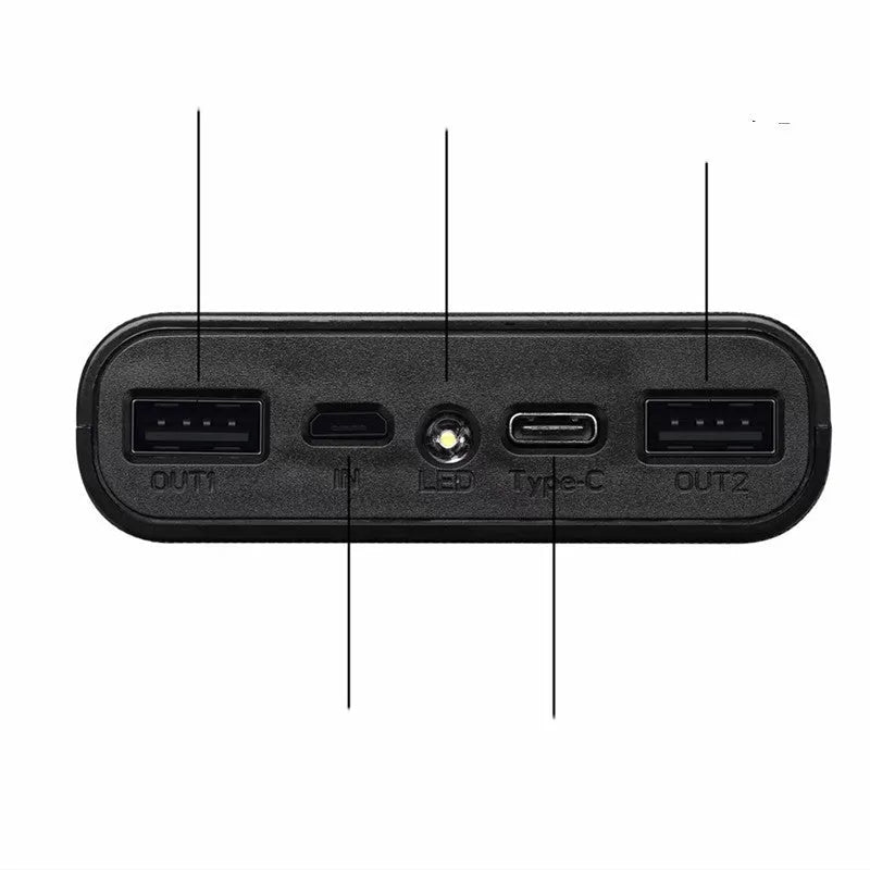 Digital display power bank spring kit with plastic shell, 45x76x22mm, black board, no battery included