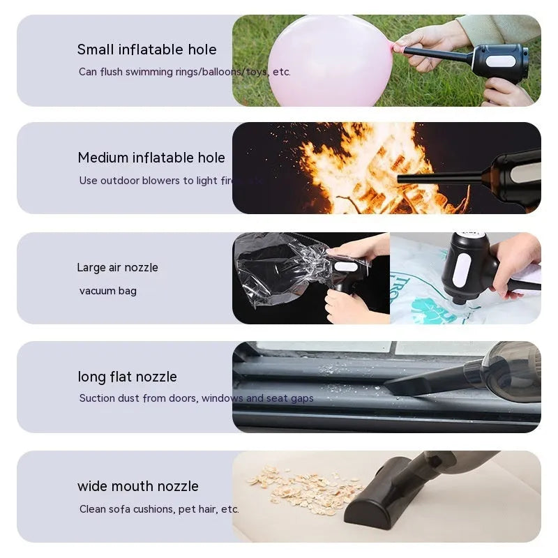 Car wireless handheld vacuum cleaner with strong suction, 4000mAh battery, and Type-C charging port, black model with attachments