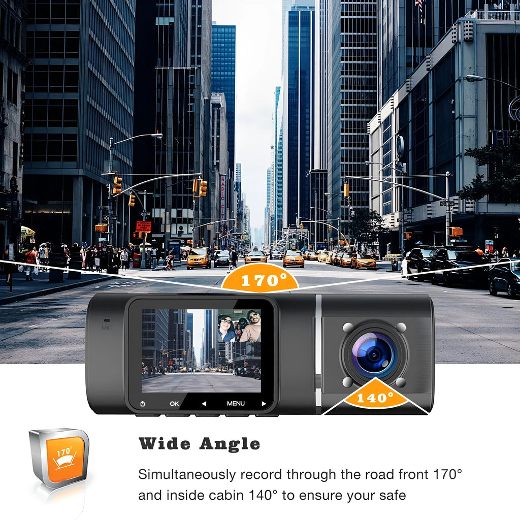 Standard black car dash camera for dual recording with a 1.5-inch screen