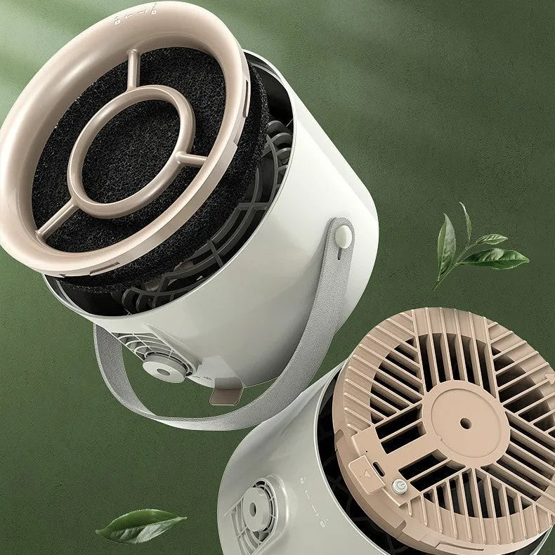 Milky white portable desktop exhaust fan with tripod stand and USB cable