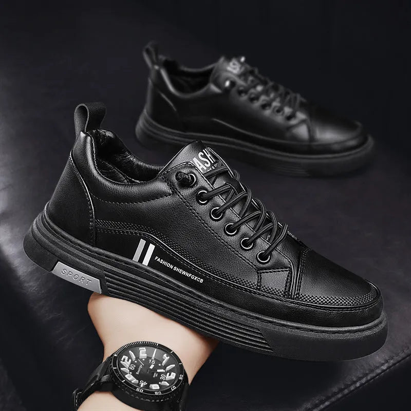 Men's microfiber skateboard shoes with rubber sole and elastic band closure in white or black