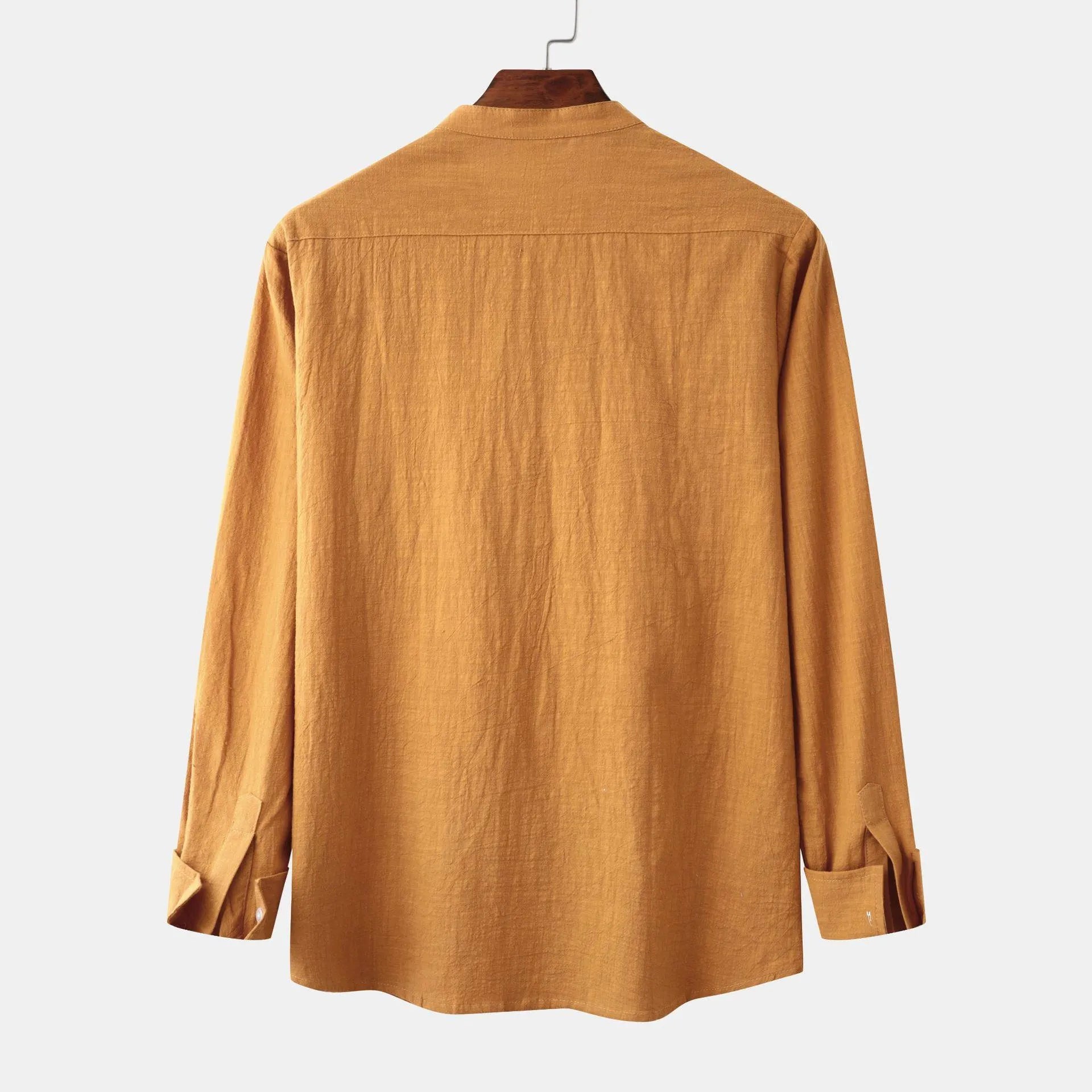 Men's Slim Solid Colour Long Sleeve Cotton Blend Shirt Casual Pants Set Brown S M L XL 2XL Asian Sizes European American Fit