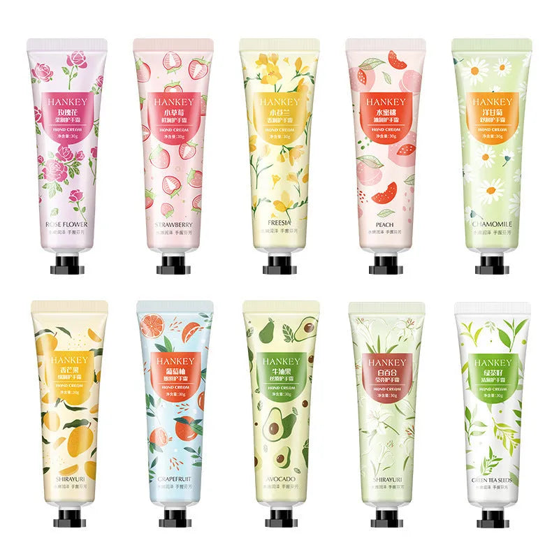 30g tube of fruit-scented hand cream with eleven botanical variant options
