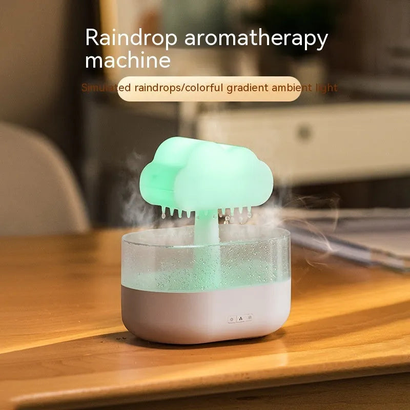 Rain cloud night light humidifier with 7 colour LED lights and raining water drop sound in white