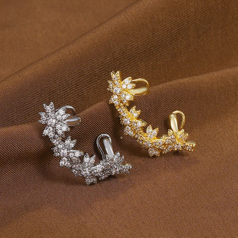 Ins style flower ear clip for women in copper with diamond treatment, four colour options