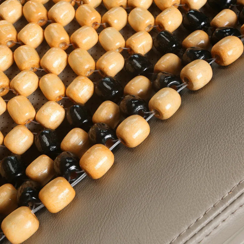 Ventilated car seat cushion in beige mesh fabric for summer driving comfort