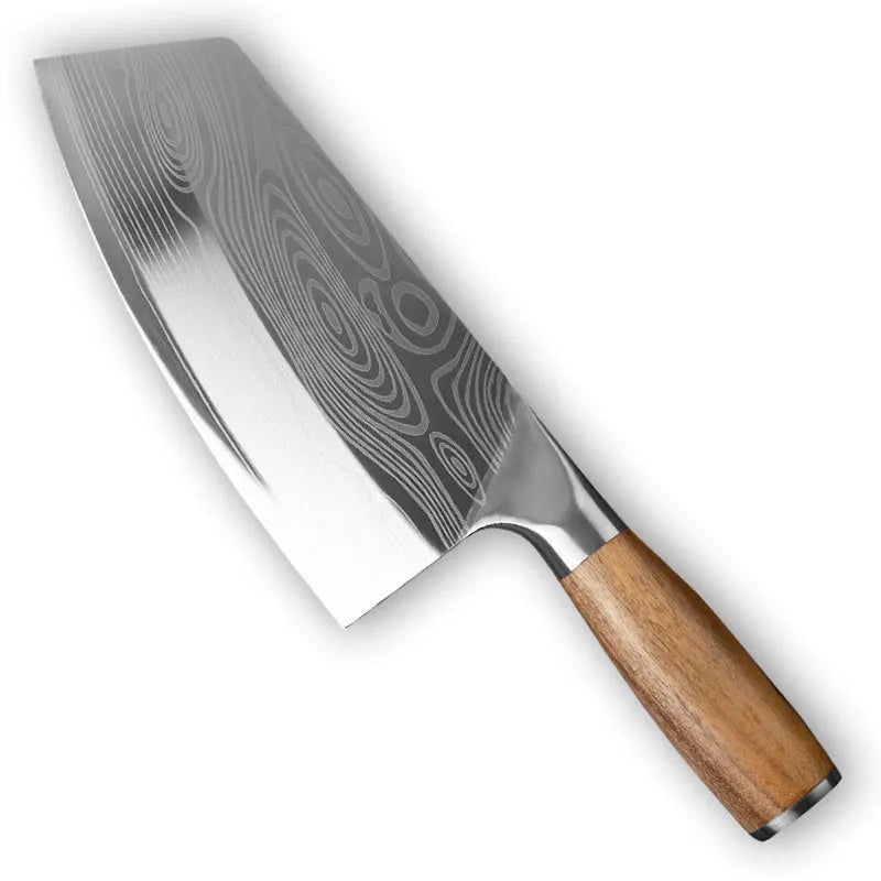 Stainless steel kitchen knife with ice-fire forged 40cr13 blade, 320mm total length, photo colour finish