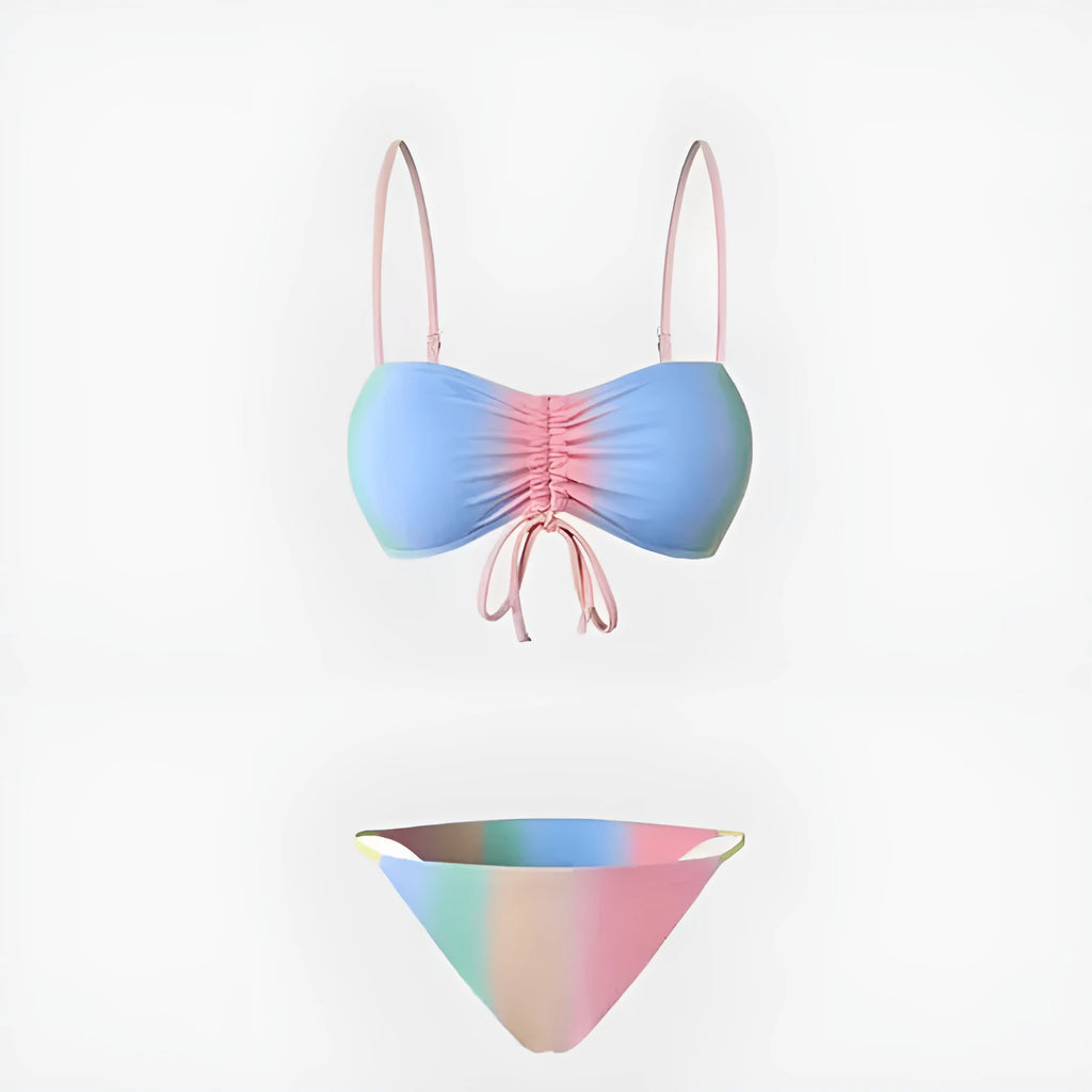 Women's lace-up triangle bikini swimsuit set in colour matching design with polyester fabric, sizes XS to XL