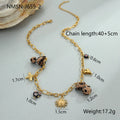 Women's stainless steel necklace with leopard pendant and love heart flowers, 18K gold electroplated geometric design