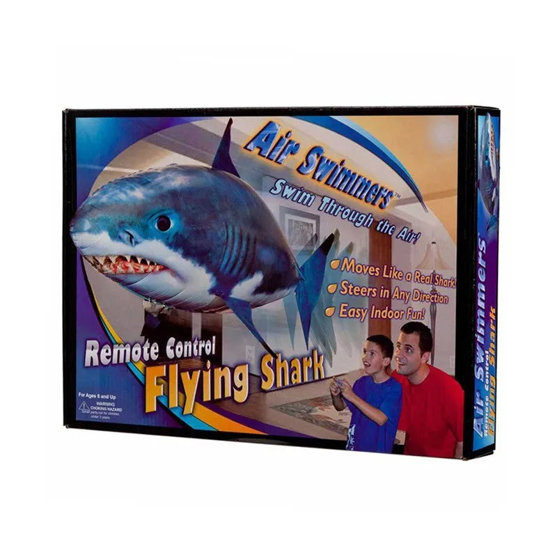 Large remote control shark inflatable balloon flying indoors with infrared controller.