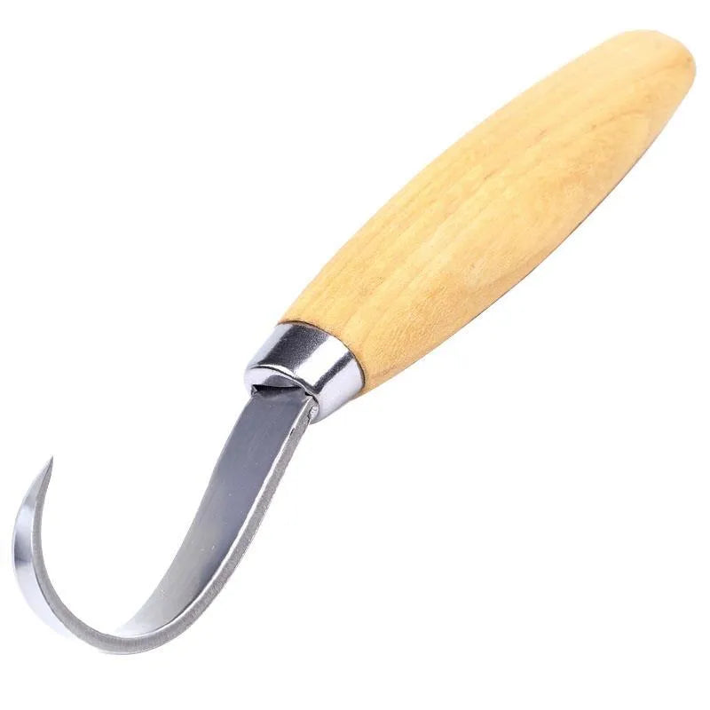 FastCraft Curve Carving Knife 100mm stainless steel blade with wood handle on table