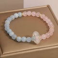 Women's aquamarine crystal bracelet with round natural pink crystal beads, light luxury style, handmade jewellery
