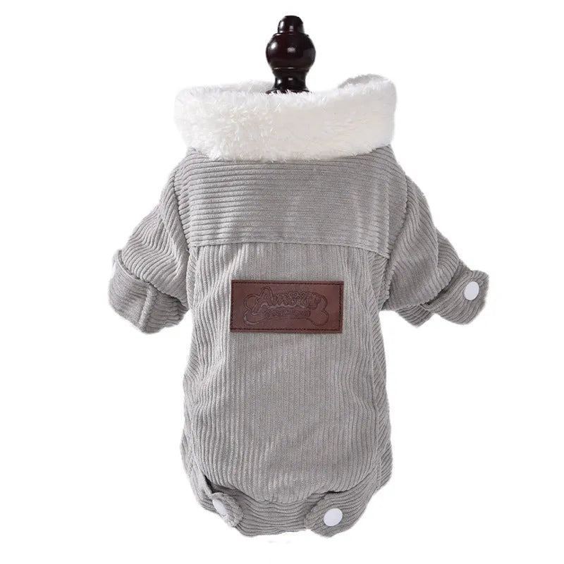 Lambswool-lined dog vest for autumn and winter warmth in grey or pink