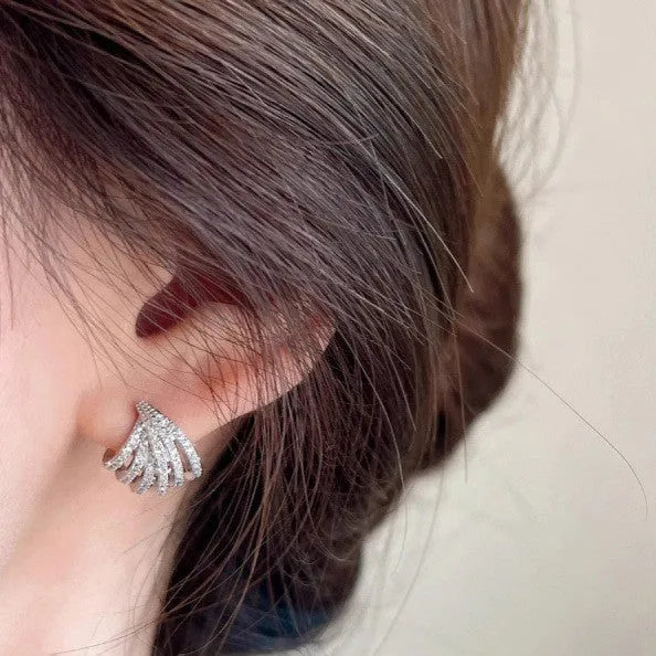 Geometric platinum electroplated zircon earrings for women with European and American style design
