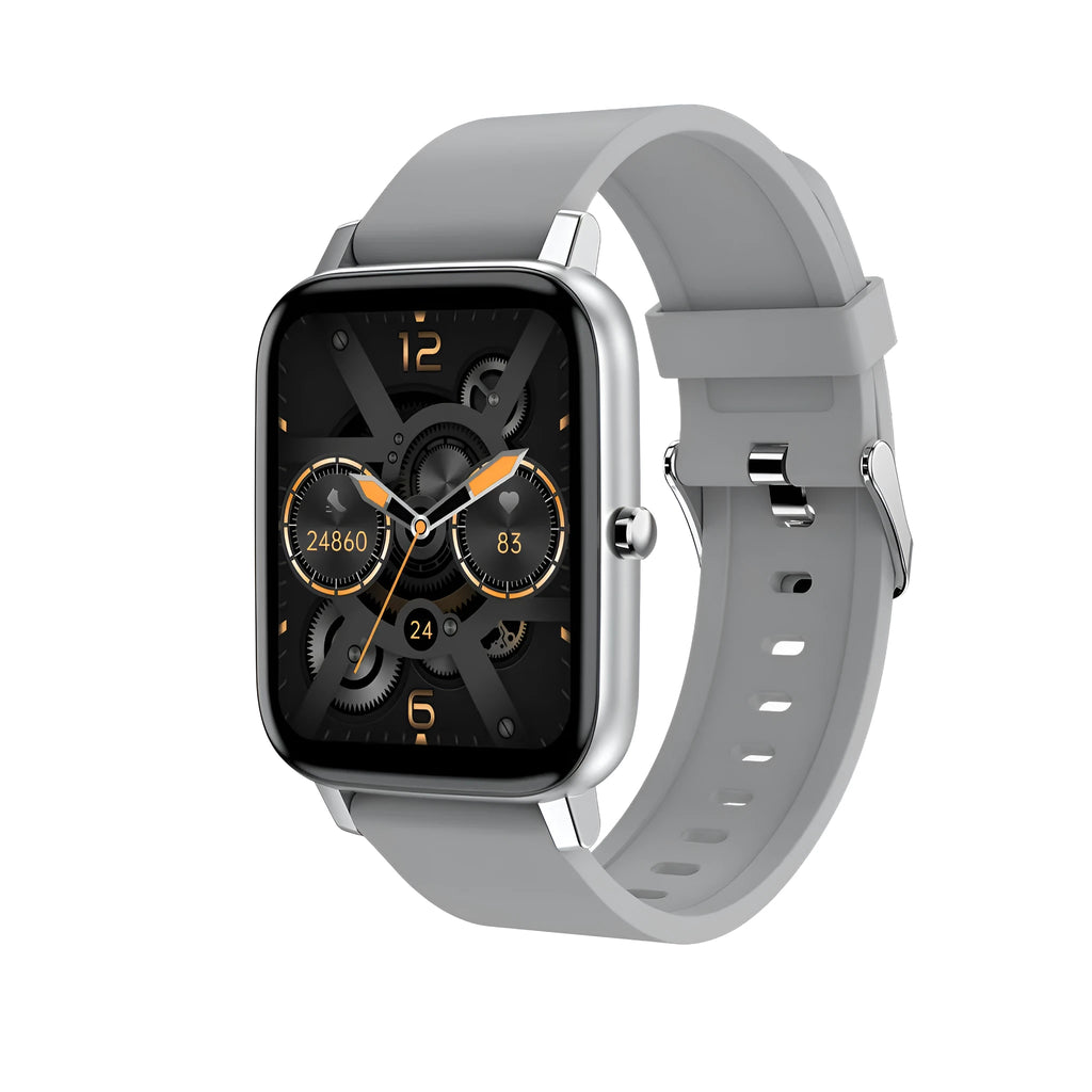 H80 black sports smart watch with ECG monitoring on a wrist, showing the 1.69-inch touch screen display.