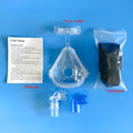 Transparent CPAP breathing mask with headband and adapter elbows for ventilator connection