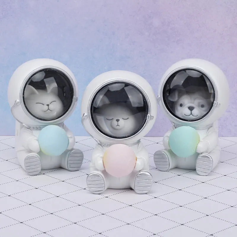 Starry sky animal night light resin LED lamp 9.5x10.5x13cm bear kitten puppy room decor