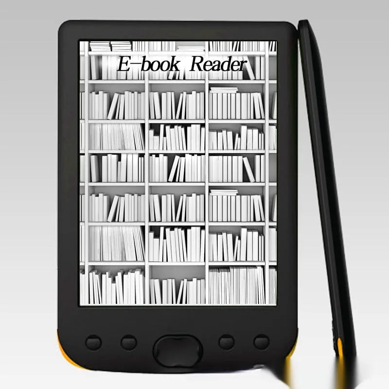 Black 6-inch E-ink e-book reader showing the front screen and body