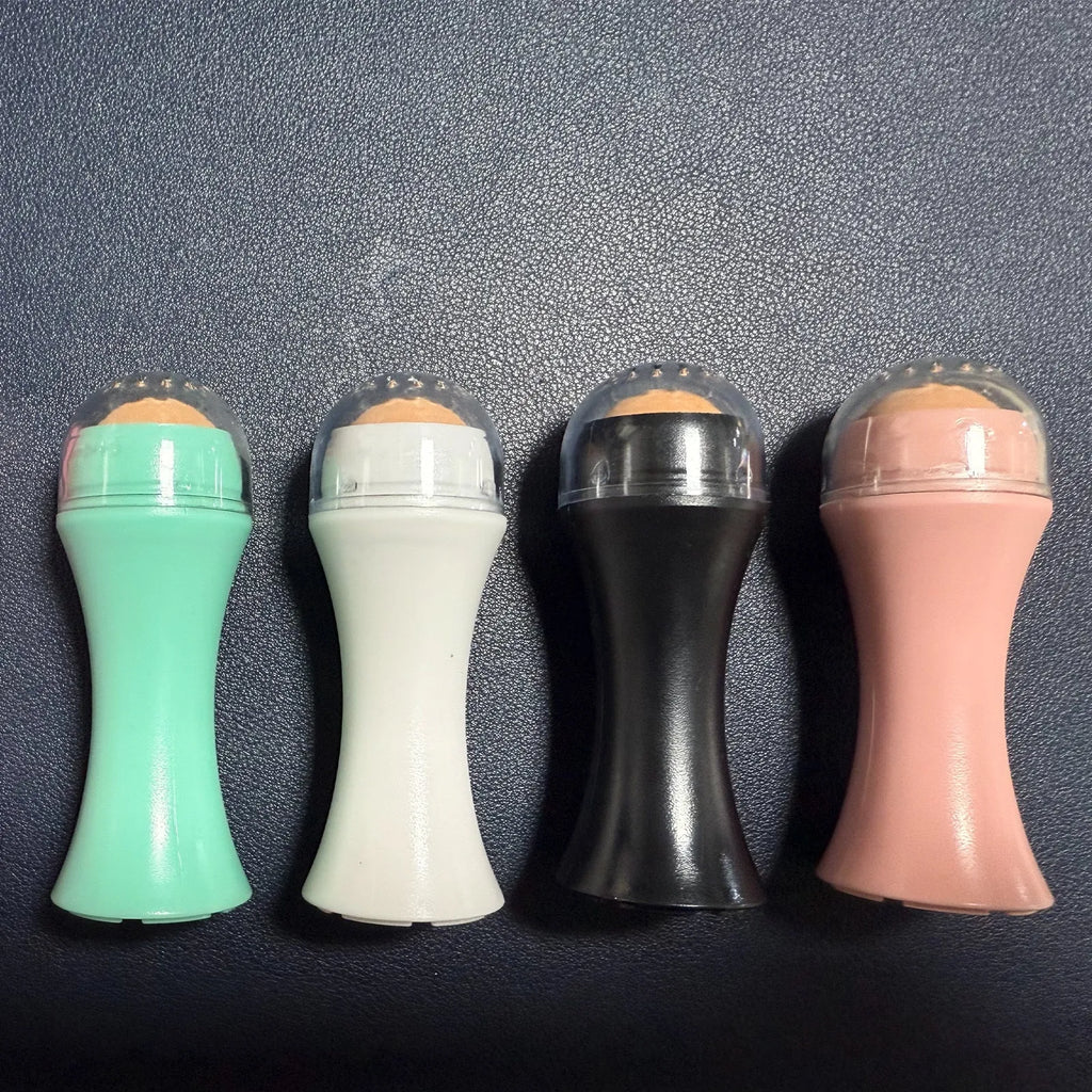 Volcanic portable roller for oily skin control in black, green, pink or white colour options