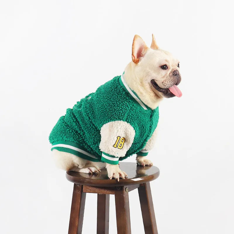 Fleece-lined cotton dog winter coat in green, suitable for sizes L to 4XL