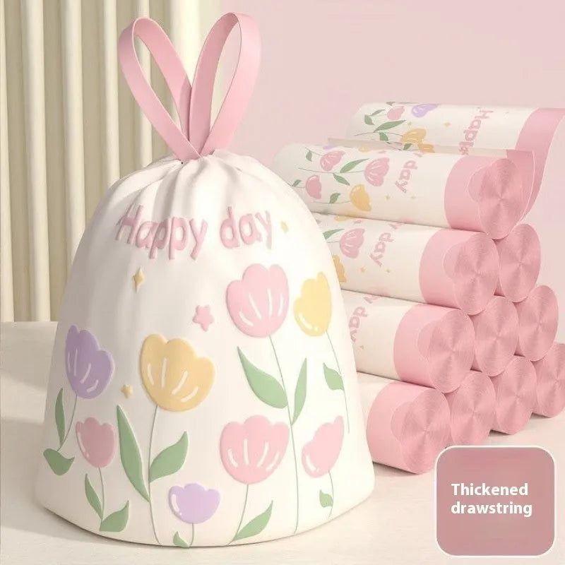 Pink degradable garbage bags with drawstring, featuring argy wormwood mosquito repellent properties