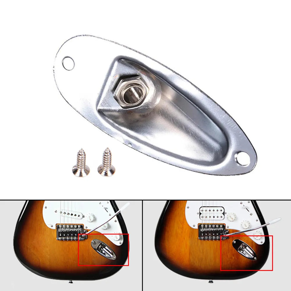 Alloy electric guitar socket jack ST boat socket black silver 8.1x3.2x2.5cm