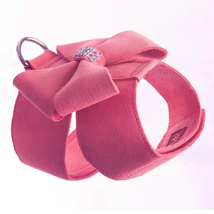 Cute bowknot puppy chest strap harness in microfiber available in pink, blue and orange colours