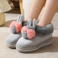 Winter high heel thick-soled cotton slippers in gray with non-slip TPR sole and plush upper