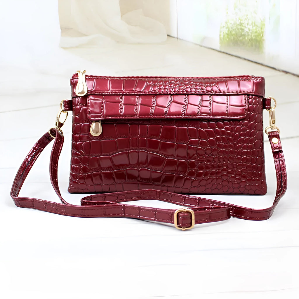 Women's fashion shoulder messenger bag in black, soft PU, horizontal square shape, 24cm width