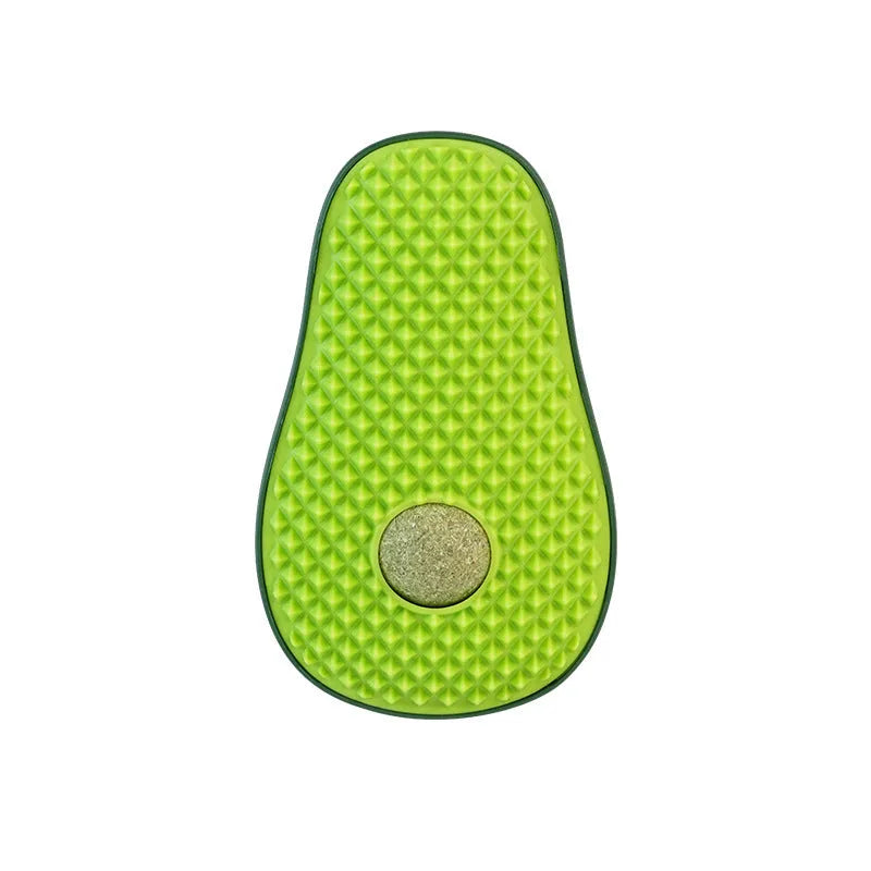 Avocado petting post cat scratch toy in green, made from ABS and TPR, 13.5 x 8.5 x 6 cm