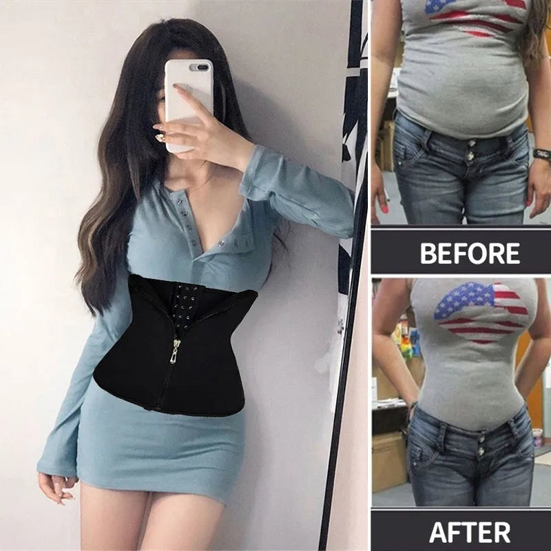 Neoprene body shaping belly band corset for waist trimming and exercise, available in multiple sizes and colours