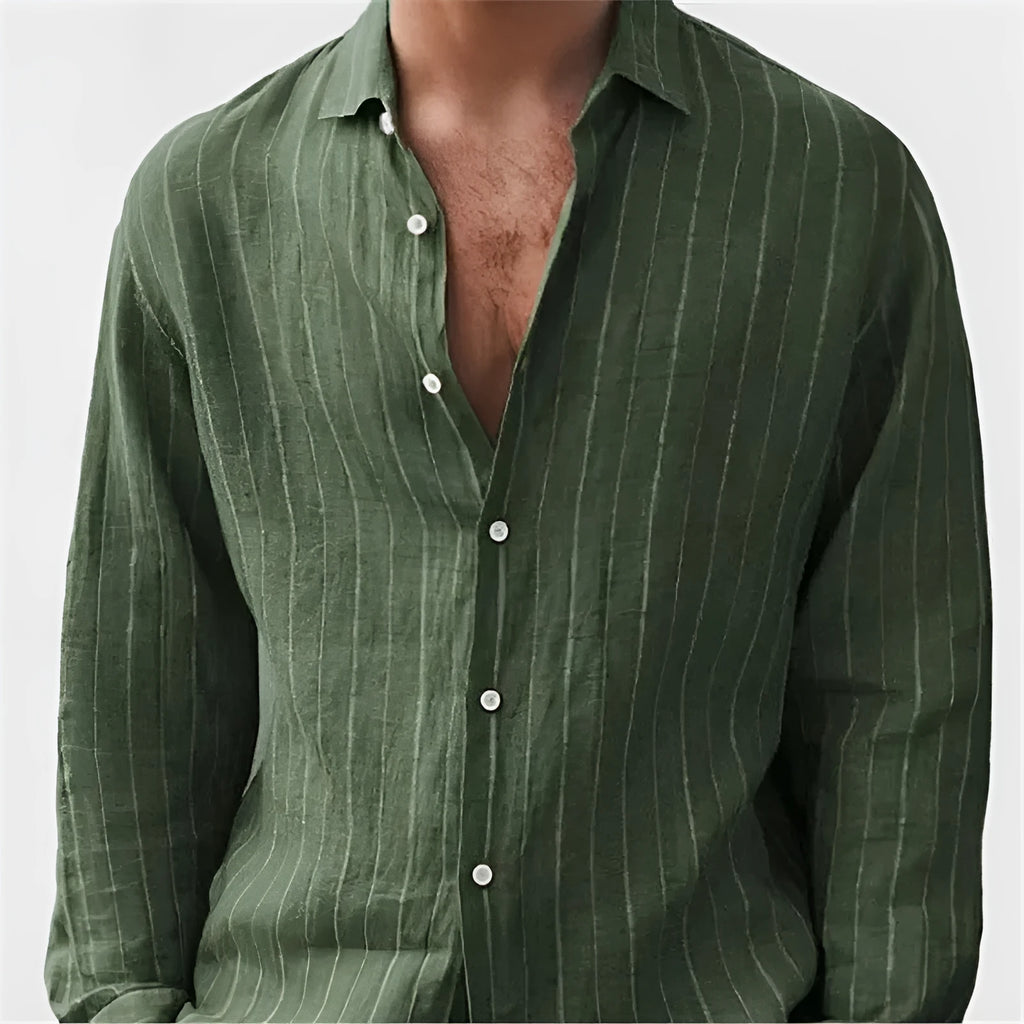 Long sleeve men's striped print shirt, 80 thread polyester, loose cardigan style, short sleeve, multiple colours