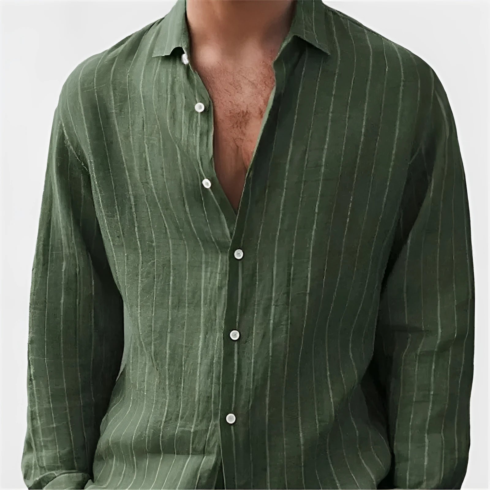 Long sleeve men's striped print shirt, 80 thread polyester, loose cardigan style, short sleeve, multiple colours