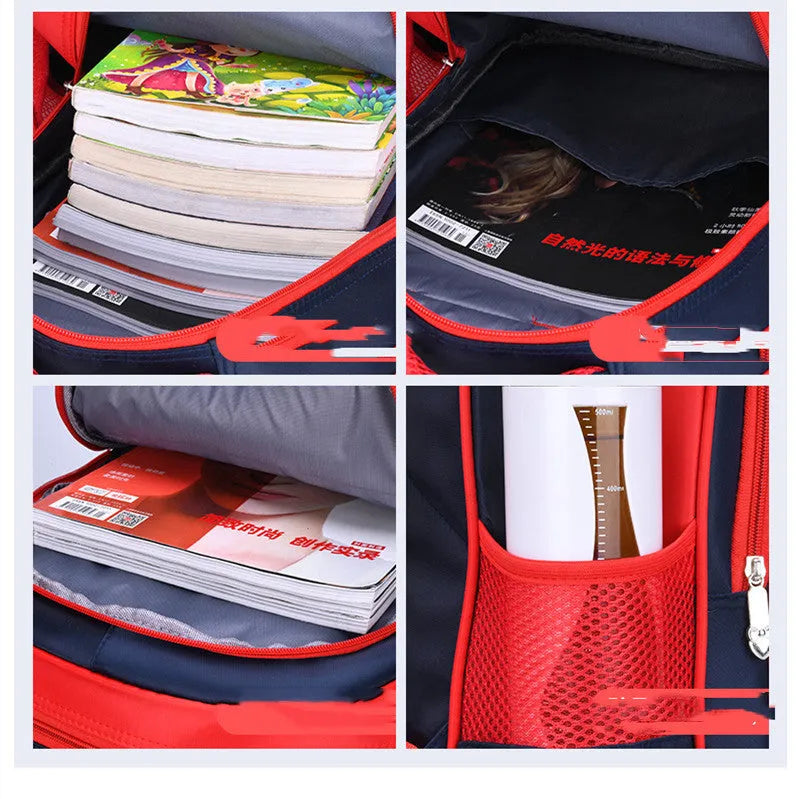 Small blue cartoon print school backpack for kids with included pencil case