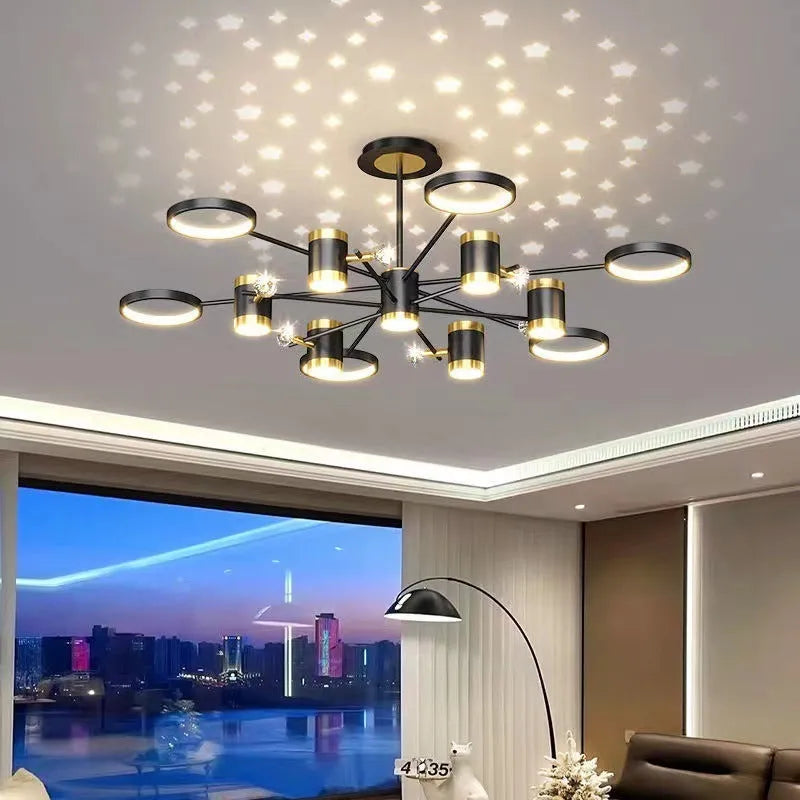 Black 13-head iron pendant smart chandelier with remote control