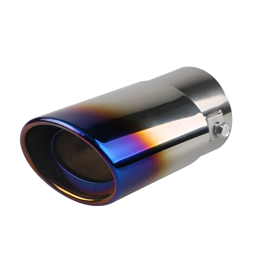 Stainless steel car exhaust tail pipe in baked blue finish, 140mm long, universal fit