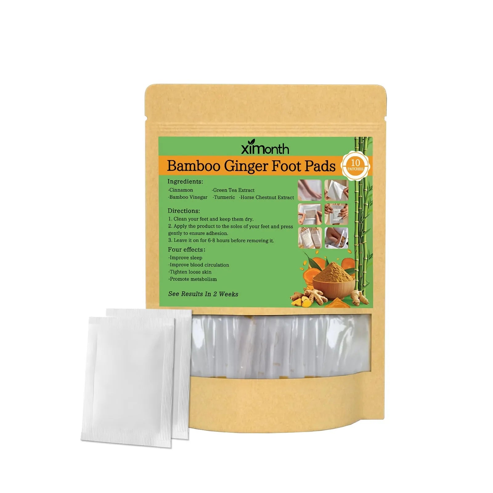 Pack of 10 adhesive body nursing bandages with ginger and turmeric ingredients