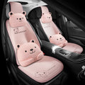 Cure Bear linen car cushion set with headrest and lumbar support pillow in Pearl White