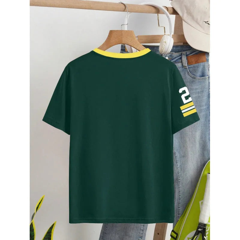 Red cotton t-shirt with digital letter printing, loose fit, short sleeves
