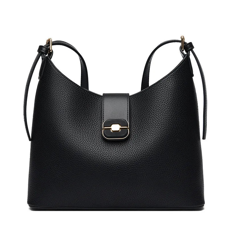 All-matching Simple Large-capacity Bucket Bag in PU material, available in four colours: black, gray, biscuit, milky white