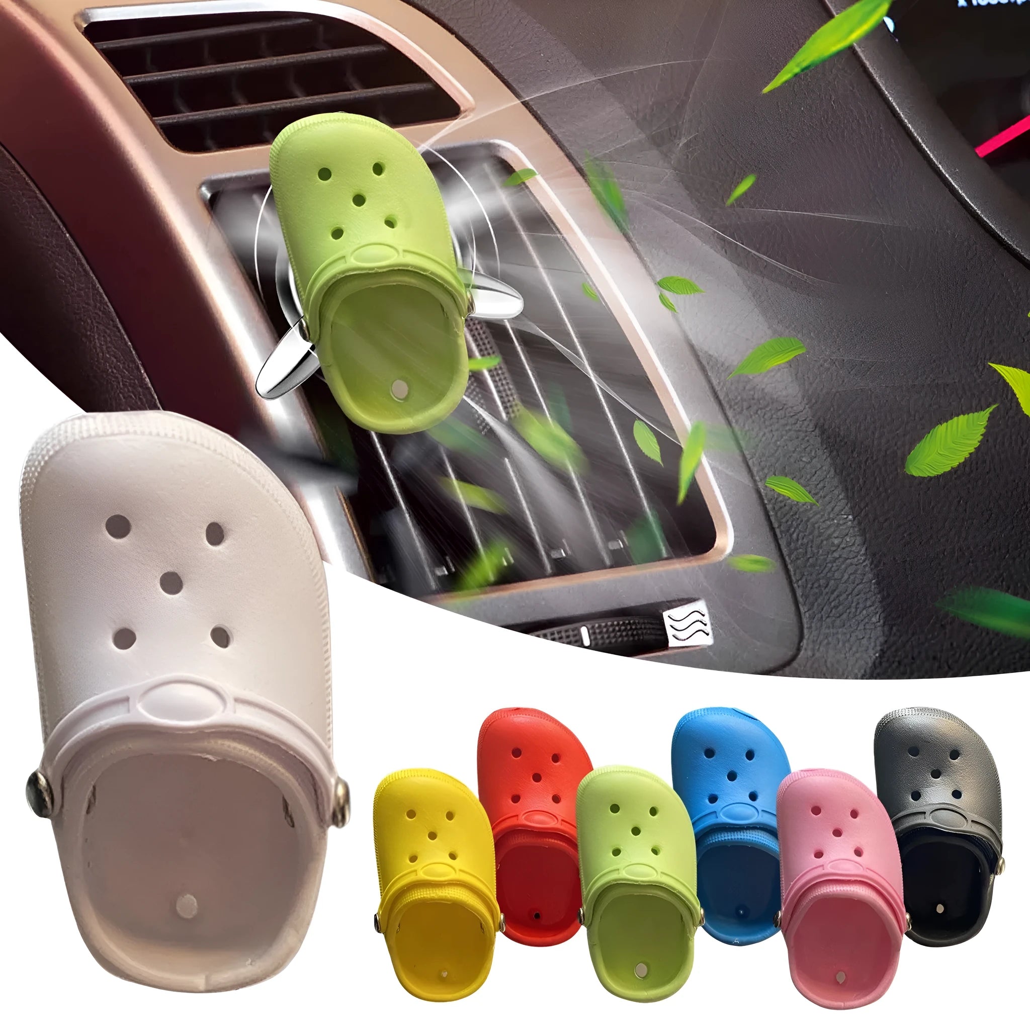 Car air conditioner outlet decoration mini hole shoes aromatherapy diffuser in plastic, 10cm long, 8cm wide, 4cm tall, 20g weight, seven colour options