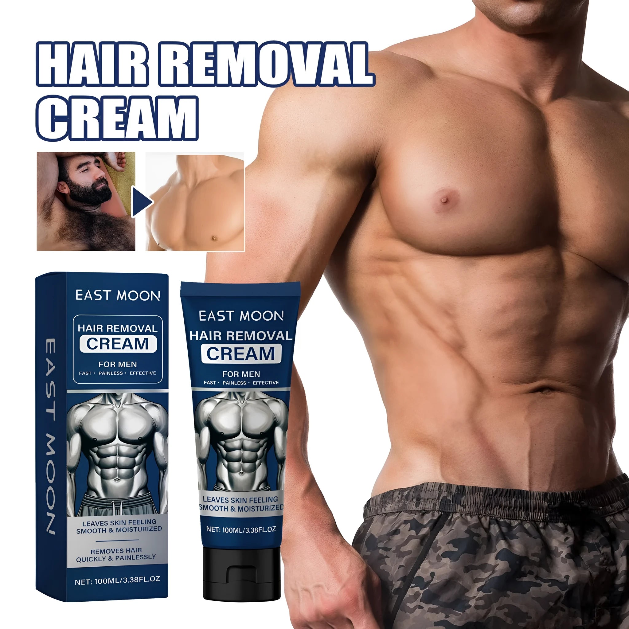 Men's hair removal cream tube for face beard armpit hand leg body grooming