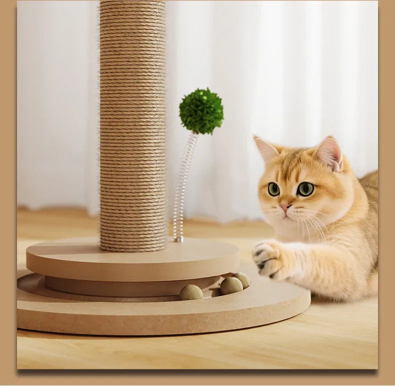Vertical cat climbing frame with hemp rope scratcher and canna coloured chamfered column.