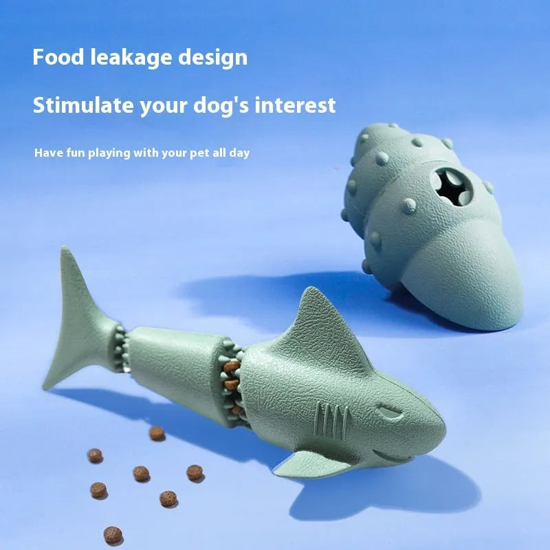 Deep sea shark themed rubber dog toy in conch or starfish design, blue or green colour