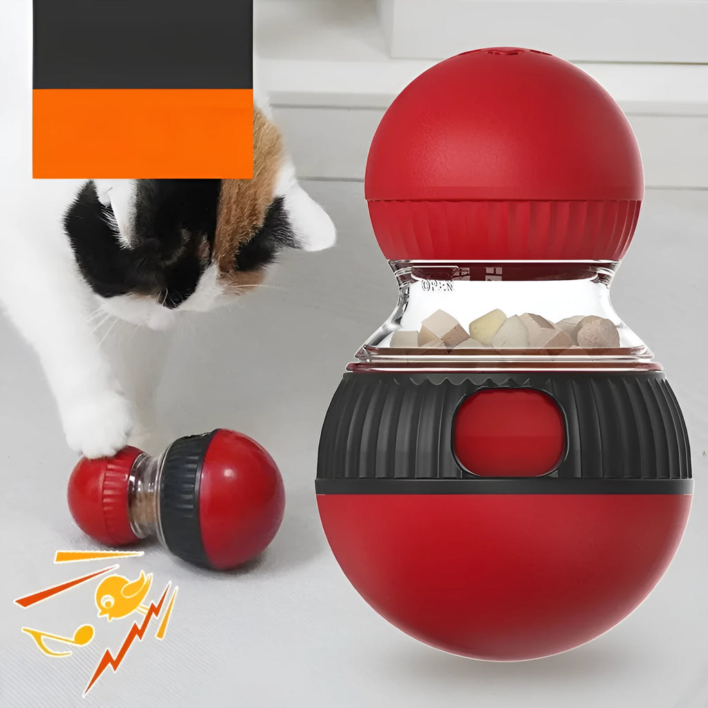 Plastic rotating cat toy with food dropping ball and sound super ball