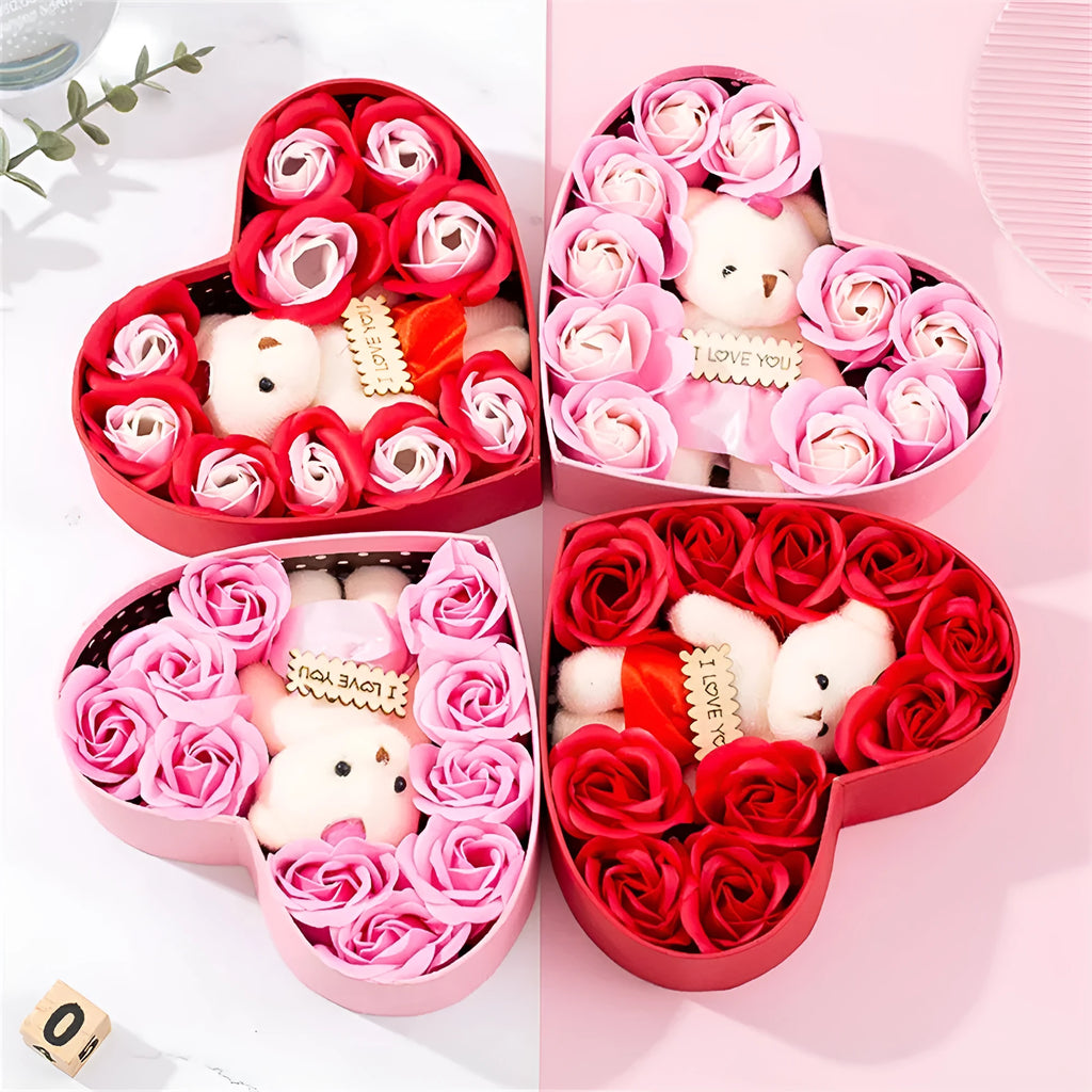 Heart-shaped red and pink soap rose gift box with natural fragrance for handwashing and bathing