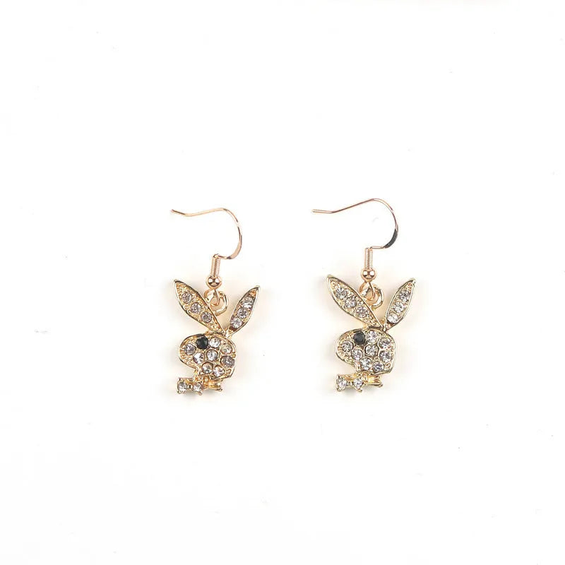 Rabbit stud earrings with full diamond design in silver, pink and gold colour options