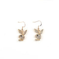 Rabbit stud earrings with full diamond design in silver, pink and gold colour options